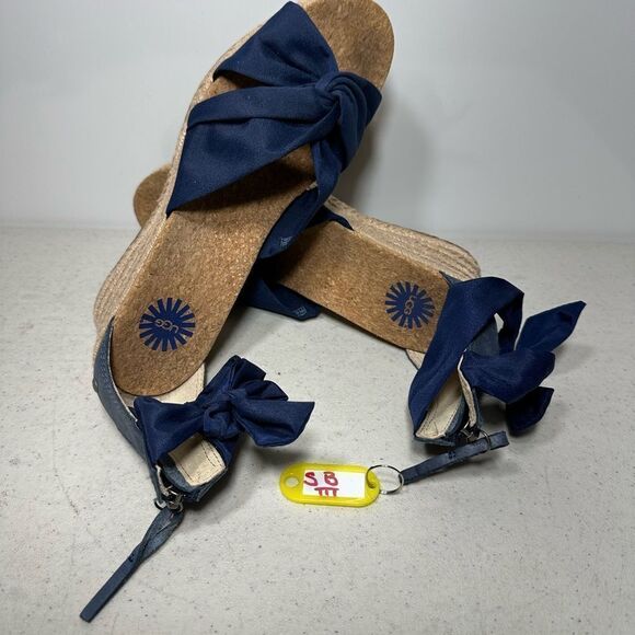 UGG Starla Women Espadrille Wedge Blue Cork Zip Ankle Strap Shoes 1011181 Sz 8 - Picture 1 of 7